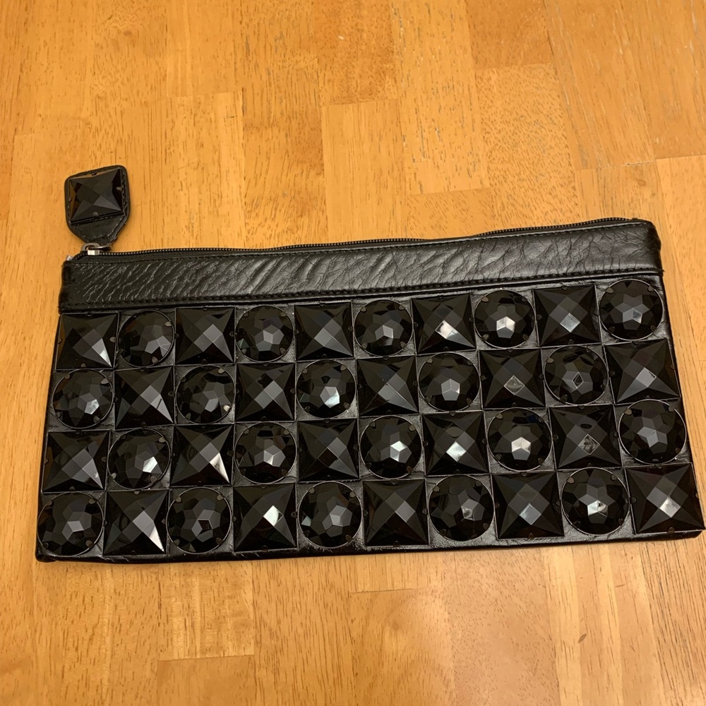 Vintage Steve Madden Black Chunky Gem Clutch Purse Evening Bag